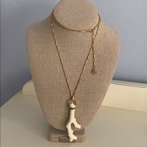 Long gold Stella &Dot necklace with white coral